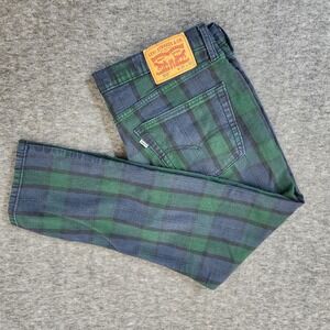 levi 502 green plaid stretch denim jeans 36x30 Men's